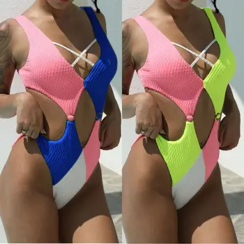 2022 Новый Свежий Цельный купальник из специальной ткани контрастного цвета в стиле пэчворк с крестом, женское сексуальное бикини