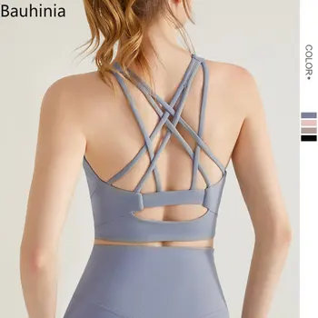 Bauhinia Новый нейлоновый бюстгальтер для йоги, женский облегающий спортивный бюстгальтер с перекрестной сексуальной спинкой, дышащий топ для фитнеса, женское нижнее белье