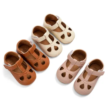 Citgeett Летняя детская однотонная обувь из искусственной кожи на нескользящей мягкой подошве, обувь принцессы, пустотелая обувь для первых прогулок для малышей