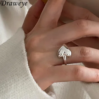 Draweye Heart Anillos Mujer Металл Серебристого цвета, милые Корейские модные кольца-манжеты для женщин, милые простые украшения на указательный палец