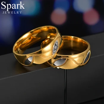 Spark 6 мм, Золотое кольцо из нержавеющей стали, Кубический Цирконий, Горный хрусталь Для Мужчин, Женщин, Обручальные Кольца, Подарок ювелирных изделий