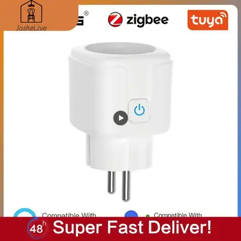 Tuya Eu Plug Zigbee 16a Умная розетка Wireles Розетка для мониторинга питания Умный дом Голосовой для Alexa Google Home Пульт дистанционного управления