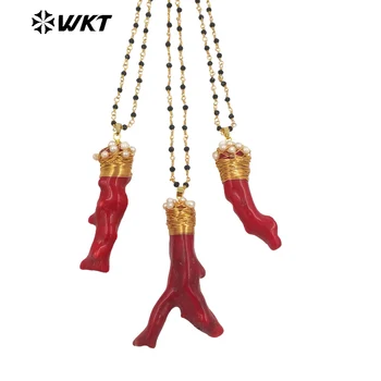 WT-JN236 WKT 2023, Элегантное ожерелье из красного коралла, позолоченное ожерелье, женское ожерелье горячего дизайна, ожерелье в стиле свадебной вечеринки.