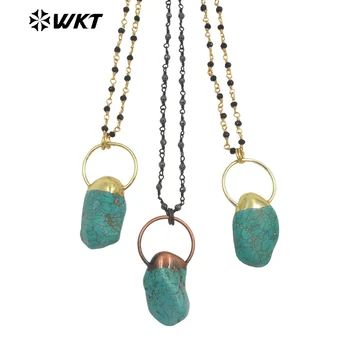 WT-N1423 Оптовая продажа новейшего золотого ожерелья с бирюзовым камнем, женских черных четок, старинного медного ожерелья, ожерелья в стиле бохо