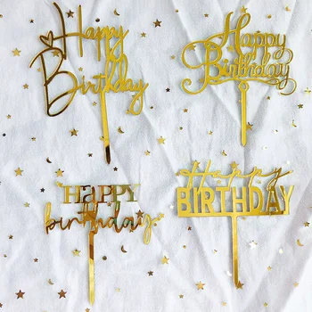 Акриловый Топпер для торта с Днем Рождения из розового золота, Топпер для торта для детского Дня рождения, украшения для торта, рекламные товары для Душа ребенка