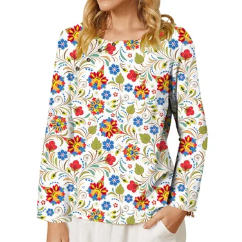 Блузка CLOOCL, женская футболка с цветочным принтом, Женская одежда, Топы с длинными рукавами, Свободная повседневная футболка, Рубашки с цветочным принтом в этническом стиле, пуловер