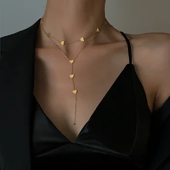 Винтажные ожерелья с подвеской в виде сердца и длинной кисточкой для женщин, многослойные цепочки для ключиц золотого цвета, Летние модные украшения на шею