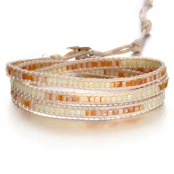 Винтажные плетеные браслеты из каменных бусин для женщин в стиле бохо ручной работы, многослойный браслет-обертка, браслет-оберег, Pulseras Mujer