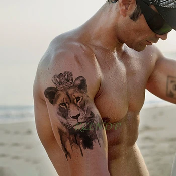 Водонепроницаемая Временная Татуировка Наклейка король лев корона животное тату наклейки флэш тату поддельные большие татуировки для мужчин женщин