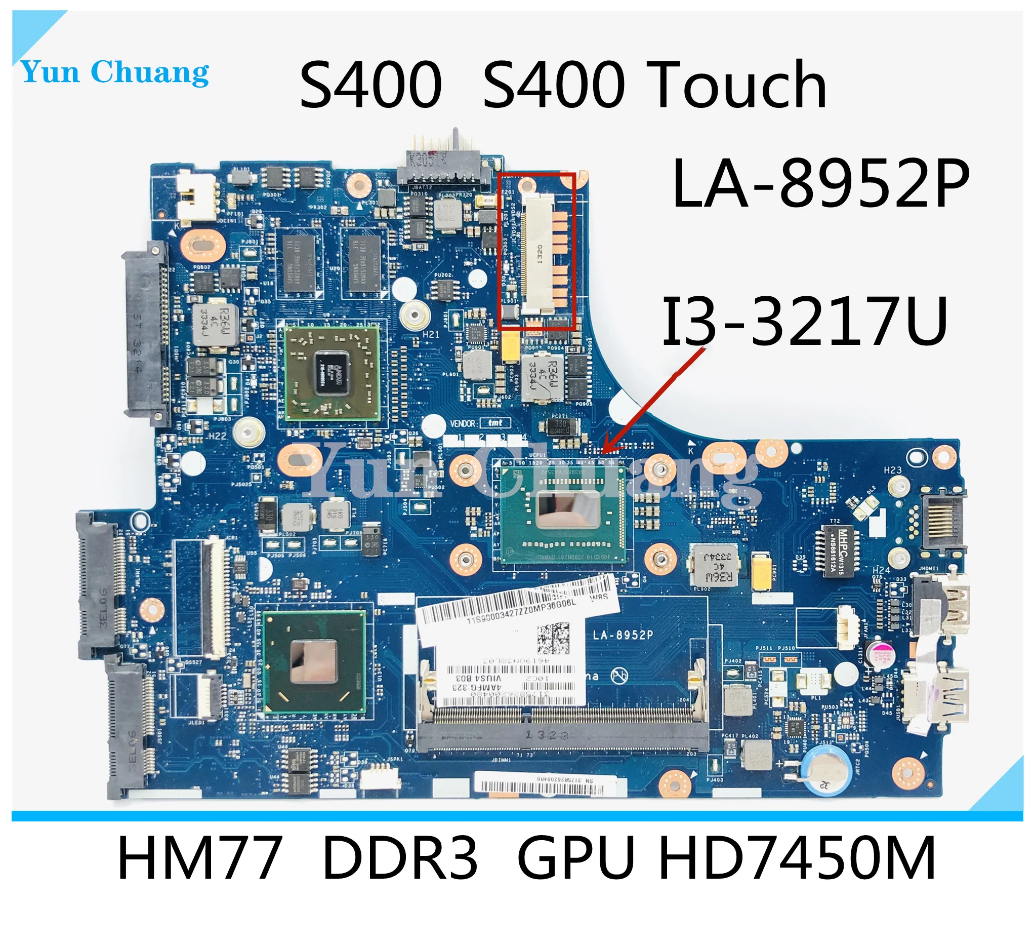 Для Lenovo S400 S400 Touch материнская плата ноутбука VIUS3/VIUS3 LA-8952P CPU i3 3217U HM77 GPU HD7450M 100% тестовая работа (сенсорный экран) . ' - ' . 0