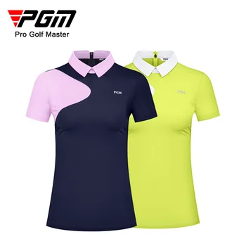Женская футболка PGM с короткими рукавами, летние рубашки для гольфа, спортивная облегающая одежда, женские быстросохнущие дышащие топы с отворотами, одежда для гольфа