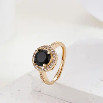 Женские кольца Obega с кубическим цирконием, черный цвет, Позолоченное кольцо для девочек, модные Аксессуары для вечеринок, Подарки