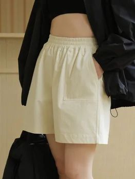 Женские повседневные хлопковые широкие шорты, свободные брюки с высокой талией, летняя одежда, 2022