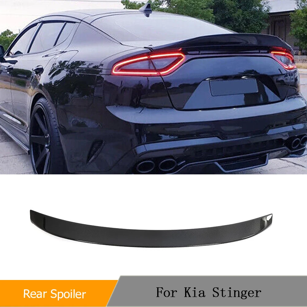 Задний спойлер Подходит для Kia Stinger 2018-2023 Задний багажник, спойлер, крыло, обвесы, аксессуары, кромка крыла из настоящего углеродного волокна . ' - ' . 0