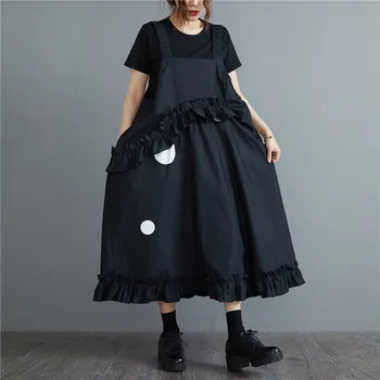 Летнее платье на темно-черном ремешке в японском стиле Ямамото с рюшами из съедобных древесных грибов, Шикарное Женское повседневное платье уличной моды для девочек
