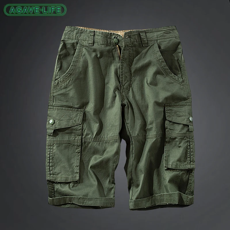 Летние мужские повседневные короткие брюки из чистого хлопка, выстиранные для работы с инструментами, Короткие брюки для мужчин, Военные шорты большого размера с несколькими карманами, Прямые . ' - ' . 0