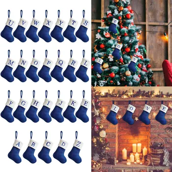 Маленькая вышитая буква В рождественских синих чулках, Подвесные подвески, Украшения для Рождественской елки, Детские подарки Navidad