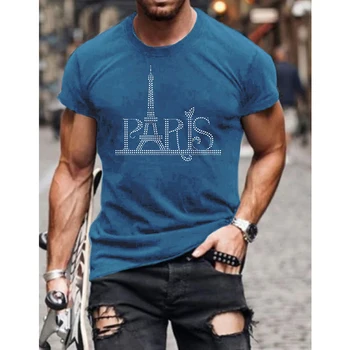 Модная мужская одежда Негабаритная футболка y2k iron tower Со стразами, дизайнерский топ с коротким рукавом, повседневная уличная футболка высокого качества