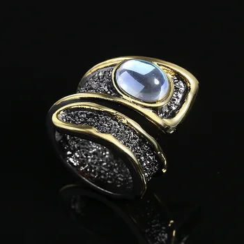 Модное женское кольцо с блестящим лунным камнем из черного золота креативной геометрической формы для вечеринок 2023 Новые женские кольца