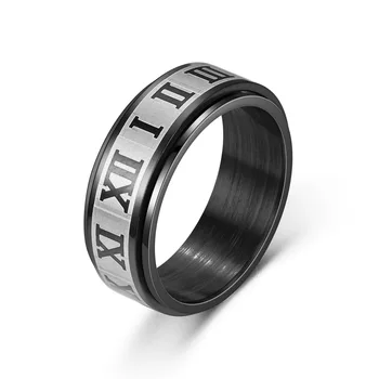 Модные кольца из нержавеющей стали 8 мм для мужчин и женщин в стиле панк с римскими цифрами, вращающееся кольцо, Антистрессовое обручальное кольцо Унисекс, ювелирные изделия