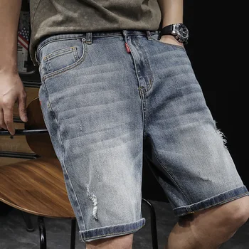 Молодежные очень большие летние мужские модные джинсовые шорты с дырками плюс размер хлопчатобумажные выстиранные брюки среднего размера 135 кг шорты XL 2XL 3XL 5XL 6XL 7XL