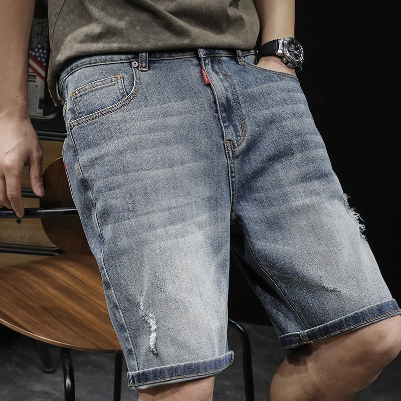 Молодежные очень большие летние мужские модные джинсовые шорты с дырками плюс размер хлопчатобумажные выстиранные брюки среднего размера 135 кг шорты XL 2XL 3XL 5XL 6XL 7XL . ' - ' . 0