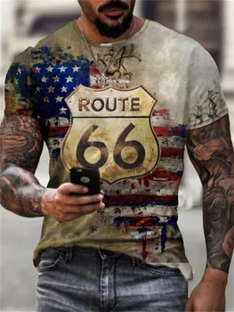 Мужская повседневная футболка с коротким рукавом с 3D-принтом американского флага в стиле ретро, мужская тонкая футболка с круглым вырезом и коротким рукавом