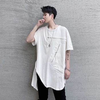 Мужская футболка с короткими рукавами в стиле хип-хоп, белая футболка в стиле харадзюку в стиле панк, готическая Корейская уличная одежда с несколькими застежками-молниями