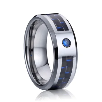 Мужские вольфрамовые кольца мужские обручальные кольца из углеродного волокна с синим cz бриллиантом love alliance кольца с обещаниями на палец для женщин