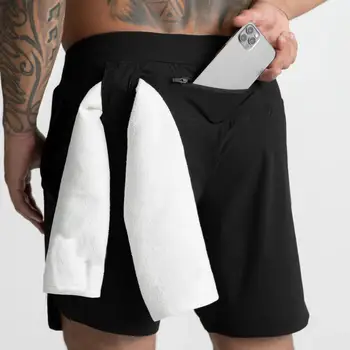 Мужские пляжные шорты, спортивные штаны с эластичной резинкой на талии, спортивные шорты для спортзала с разрезом