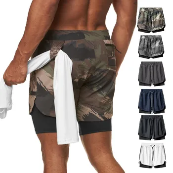 Мужские шорты для бега, летняя спортивная одежда для спортзала 2 В 1, пляжные спортивные шорты, быстросохнущие спортивные штаны для тренировок на открытом воздухе