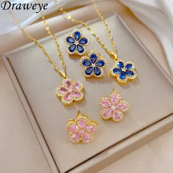 Наборы сладких украшений Draweye Flower, Корейская мода, милое элегантное ожерелье из хрусталя, элегантное ожерелье для женщин, банкетные ошейники Para Mujer