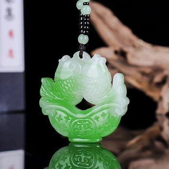 Натуральная Бело-зеленая китайская Нефритовая Рыбка Кулон Ожерелье Модные Аксессуары Шарм Ювелирные изделия Резной Амулет Подарки для женщин Мужчин