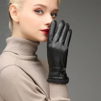 Новое поступление, зимние перчатки из искусственной кожи, женские водонепроницаемые перчатки с сенсорным экраном, утепленные теплые перчатки, женские эластичные варежки