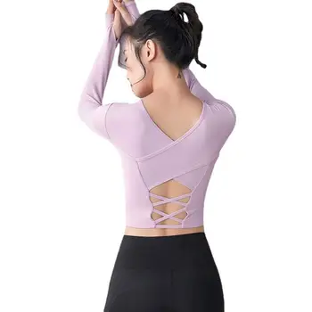 Новые женские рубашки для йоги, короткий топ для фитнеса, нагрудная накладка, Дышащая спортивная блузка для бега, осенний спортивный костюм с длинным рукавом