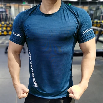 Новые летние дышащие быстросохнущие мужские футболки для бега Ice silk, тренировки в тренажерном зале, бег трусцой, эластичная спортивная одежда для тренировок