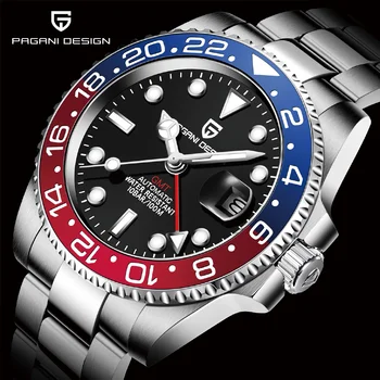 Новые роскошные мужские механические наручные часы PAGANI Design, часы GMT из нержавеющей стали, мужские часы с сапфировым стеклом reloj hombre