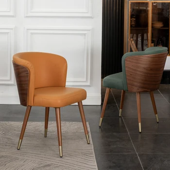 Обеденные стулья из искусственной кожи в скандинавском стиле для ресторана, обеденный стул из массива дерева, Удобная спинка, Легкий Роскошный кухонный стул