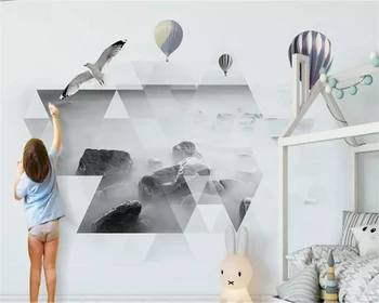 обои beibehang Скандинавский минималистичный геометрический абстрактный фон из черного и белого морского камня пользовательские обои 3d фотообои