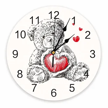 Плюшевый Мишка Любит Декоративные Круглые Настенные Часы С Арабскими Цифрами Дизайн Не Тикающие Настенные Часы Большие Для Спален Ванной Комнаты