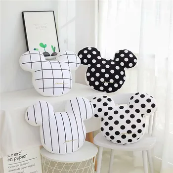 Подушка с мультяшной головой мыши, мягкая подушка в черно-белом стиле, Плюшевая игрушка, креативная подушка, мягкий подарок для ребенка, креативный декор комнаты