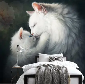 Пользовательские обои милый кот картина маслом настенная роспись крыльцо фон стены домашнее украшение черно-белый кот фон 3D обои