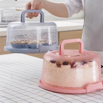 Портативный ящик для хранения тортов, Простой Герметичный Круглый контейнер для кексов на день рождения, подставка для торта с ручкой, Пластиковый Свадебный кухонный инструмент
