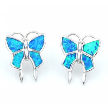 Прекрасные серьги-бабочки с голубым огненным опалом для леди