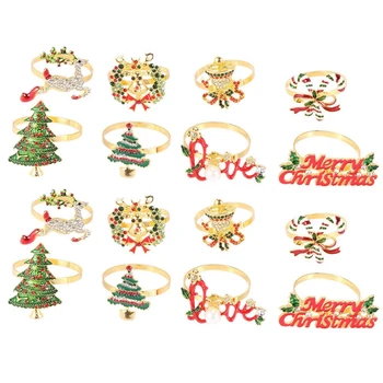 Рождественские кольца для салфеток - набор из 16 колец-держателей для салфеток Для украшения праздничного рождественского стола, пряжка для салфеток в виде лося