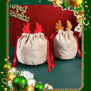Рождественские пакеты для конфет, сумки с оленьими рогами, бархатные подарочные пакеты для кролика, сумки для дропшиппинга, украшение вечеринки 2023 Navidad