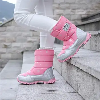 Розовые ботинки для девочек, детские зимние ботинки, теплые меховые противоскользящие детские ботинки для девочек, обувь