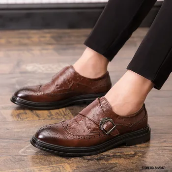 Роскошные мужские туфли из спилка с крокодиловым узором и ремешком в виде монаха, повседневные вечерние платья-оксфорды, Свадебная обувь Zapatillas Hombre