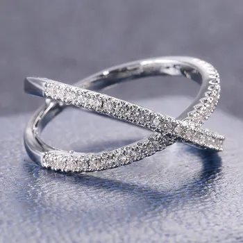 Роскошные обручальные кольца в форме креста X для женщин, с твердым покрытием из фианита, серебряного цвета, Элегантное женское кольцо на палец, эффектные ювелирные изделия