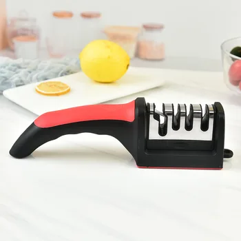Ручная многофункциональная точилка для ножей, 3 4-ступенчатый инструмент для быстрой заточки с нескользящей основой, гаджет для кухонных ножей